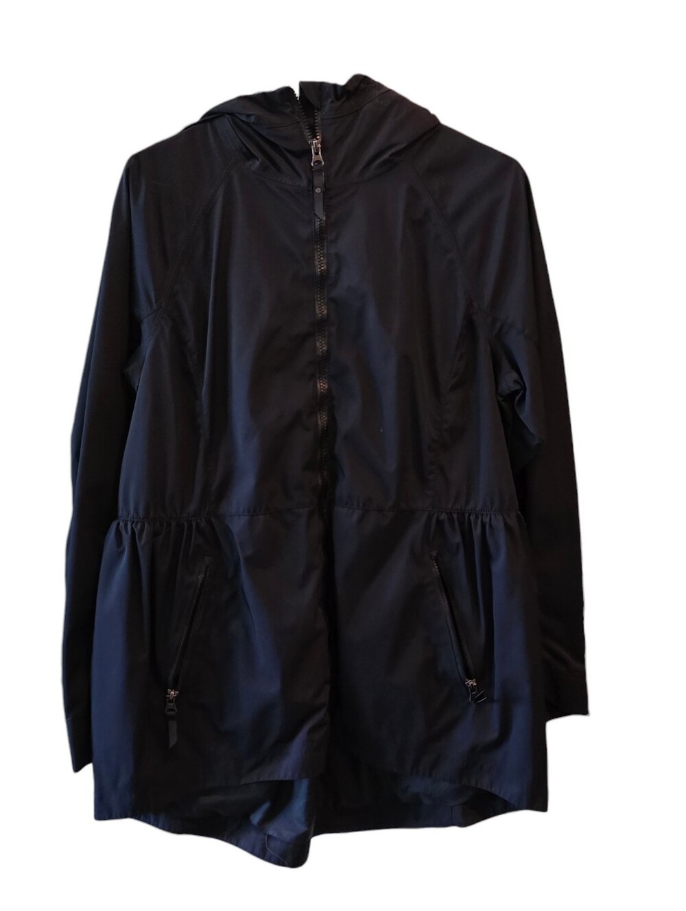 💙 LULULEMON Rain For Daze Hooded Peplum Black Rain Jacket W/ Waist Cinching 8